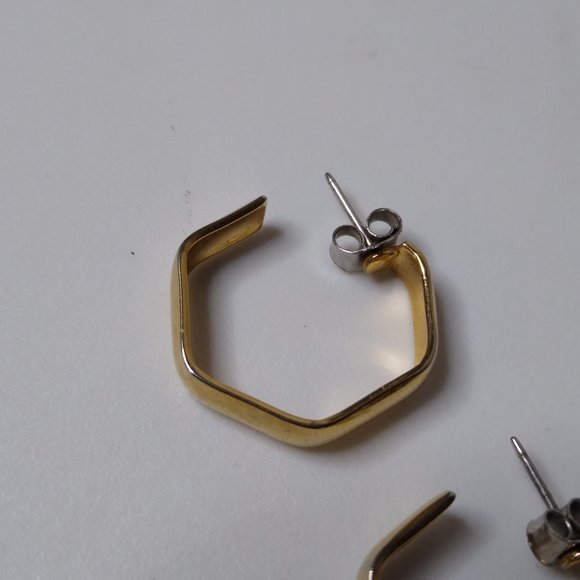 Vintage Pentagon Metal Hoop Earrings - Picture 3 of 15